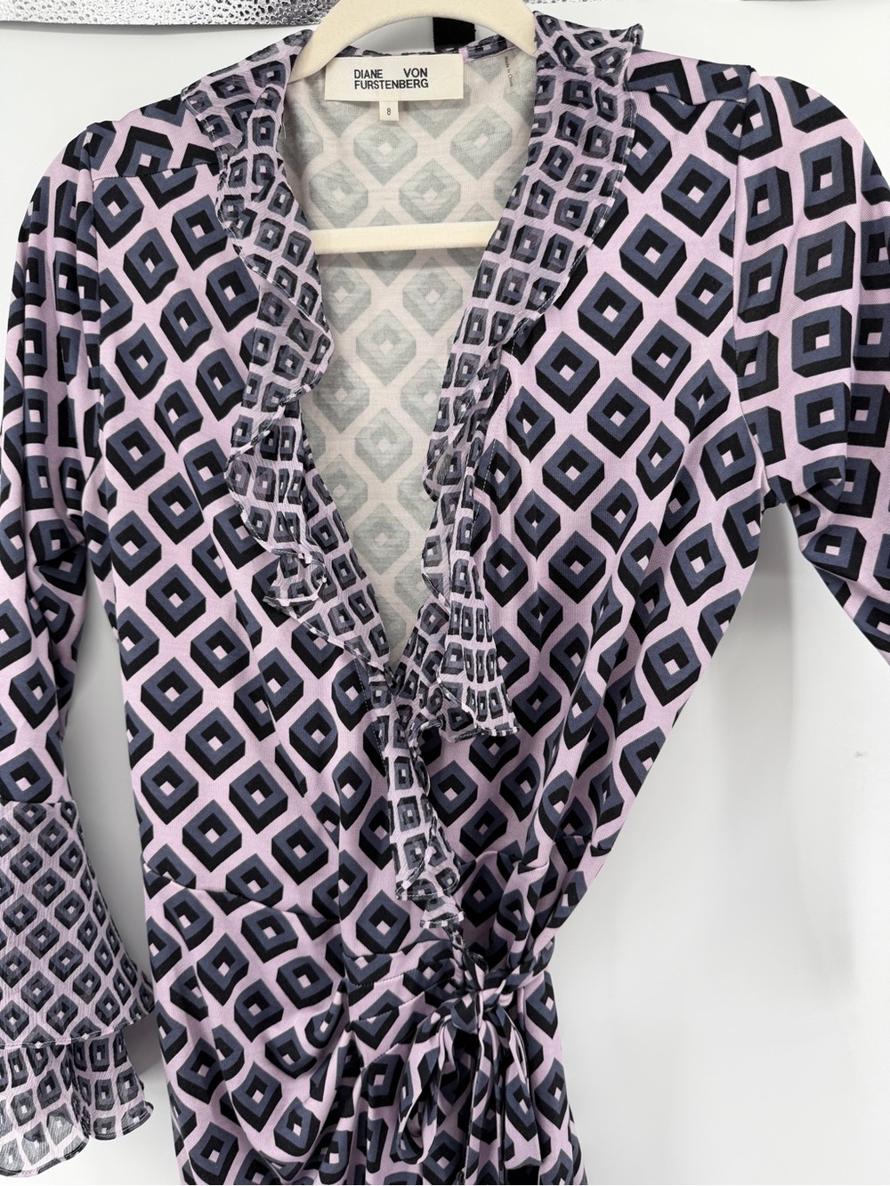 Diane Von Furstenberg Whimsigoth Retro Office Siren Lavender/Navy Midi Dress Sz8 - Picture 5 of 14